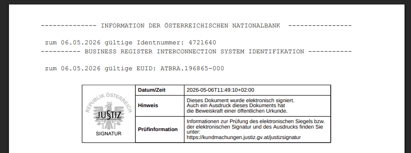 Beispiel einer Amtssignatur auf einem Firmenbuchauszug