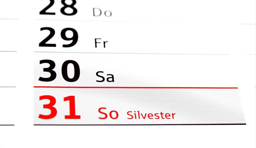 Ein Kalender, der die letzten Tage des Jahres zeigt.