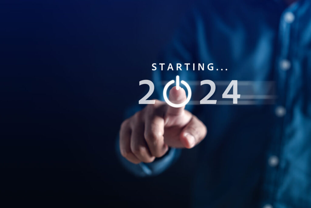 '2024 Geschäftstrends.' Abbildung zeigt Diagramm mit aufsteigendem Pfeil, symbolisiert das Wachstum von Trendanalysen in der Geschäftswelt.